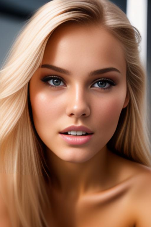 Image: russian blonde top model next to gaming pc  from above faceextremecloseup hot  shy teasing nude biting lips