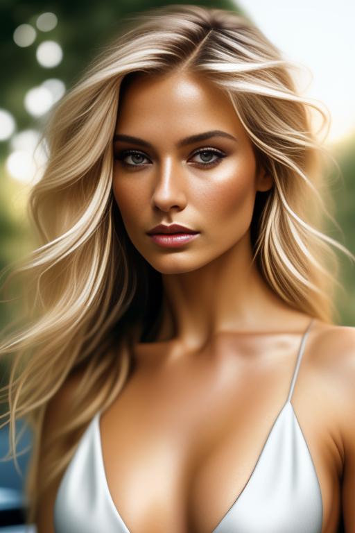 Image: blonde  nbrmodelsone One Top Model ethnicitycaucasian Caucasian dressnaked Naked backgroundcar Car backgroundgarden Garden artstylehyperdetailed Hyper Detailed camerafacecloseup Face CloseUp camerafaceextremecloseup Face Extreme CloseUp