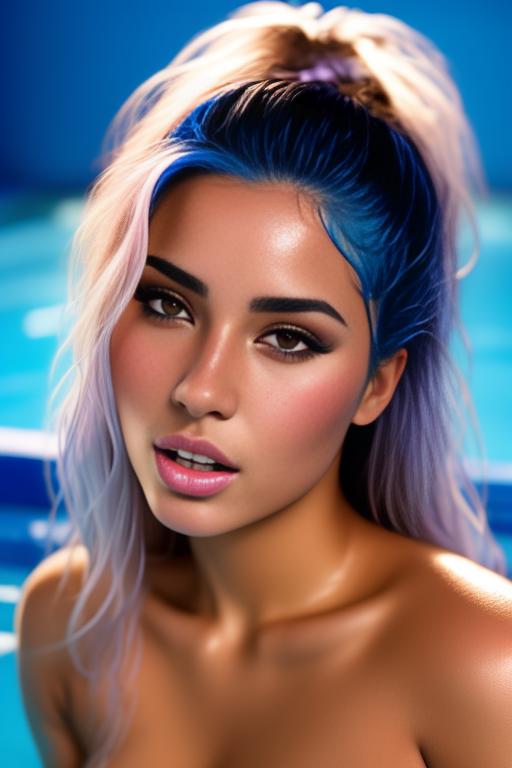 Image: artStylebestquality hyperdetailed ultradetailed   hair Color  electricBlue  backgroundHot tub       Cameraface closeup    nbrmodels  female top model ethnicityMoroccan nsfwnsfw  positionLickingOralLoRA05 lickingoral