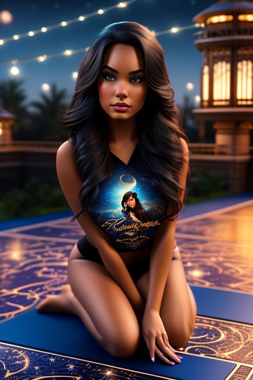 Jasmine Disney , sitting on (flying  ) mat high in night sky, nbr_models_one One Top Model, art_style_hyper_detailed Hyper Detailed, camera_close_up Close-Up