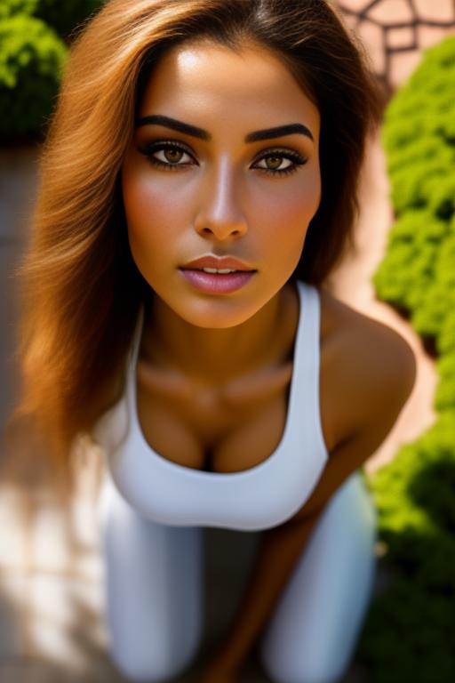 Image: From above camera nbrmodelsone One Top Model ethnicitymoroccan Moroccan positionkneeling Kneeling heighttall Tall backgroundgarden Garden artstylehyperdetailed Hyper Detailed camerafacecloseup Face CloseUp camerafaceextremecloseup Face Extreme CloseUp