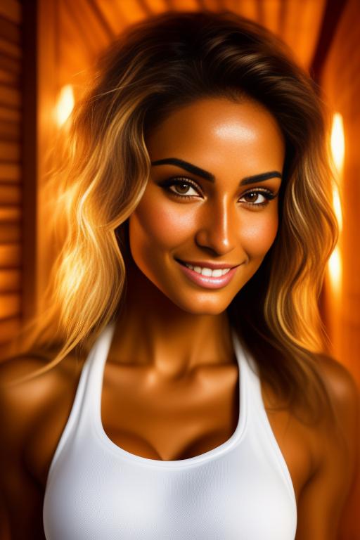 Image: two woman top model tanned Art Style bestquality camera shot face extreme closeup hyperdetailed ultradetailed Ethnicity Moroccan   sauna  white sports apparel  smiling holding touching  artStylebestquality hyperdetailed ultradetailed nsfwnsfw dressshirtliftv304 shirtlift