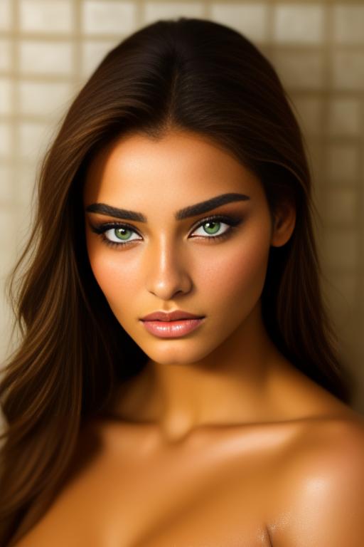 Image: moroccan top model  goergeous green eyes face close up in bath