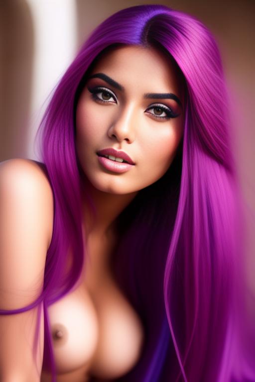 Image: moroccan sexy top model close up blue and red long hair  bonde and pink purple hairclose face shot kneeling riding closed eyes teasing look boobs