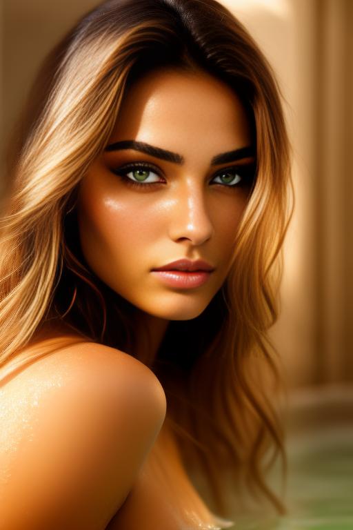 Image: moroccan top model  goergeous green eyes face close up in bath