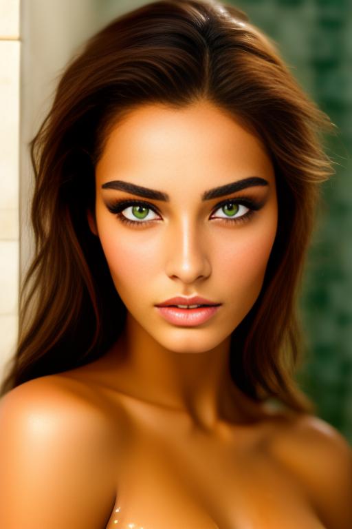Image: moroccan top model  goergeous green eyes face close up in bath