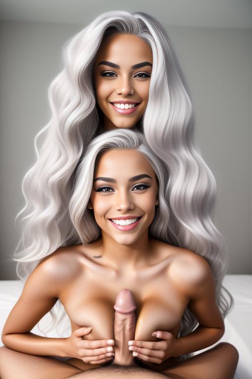 Image: female hair nbrmodels Two top models ethnicity Moroccan position smiling position teasing TitfuckRealistic09 titfuck hairColor platinum Blonde artStyle hyper detailed