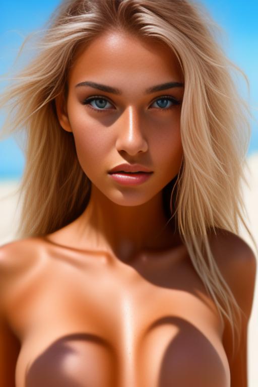 Image: Top model Mia Clara   sunny beach  close up upper body