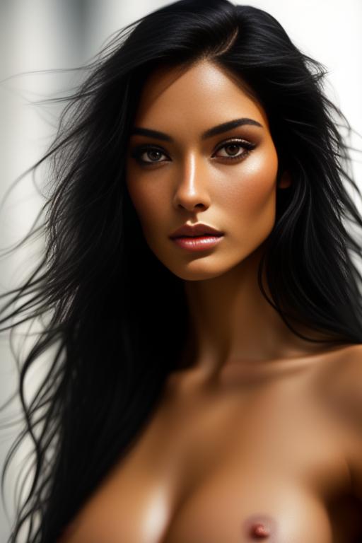 Image: Long black haired nude woman nbrmodelsone One Top Model ethnicitycaucasian Caucasian artstylehyperdetailed Hyper Detailed cameracloseup CloseUp