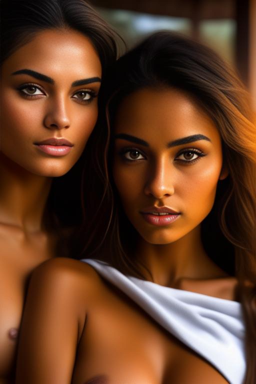 Image: two woman top models cudling touching  tanned Art Style bestquality hyperdetailed ultradetailed Ethnicity Moroccan  Camera face extreme closeup eyes  hair long  sauna black towel  tshirt joggings  dressshirtliftv308 shirtlift
