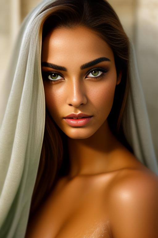 Image: moroccan top model  goergeous dark green eyes face close up in bath