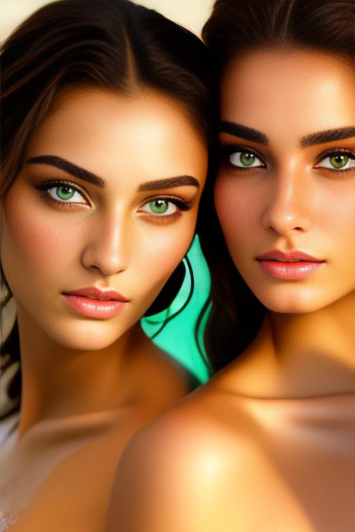 Image: two moroccan top models  goergeous light green eyes face close up in bath