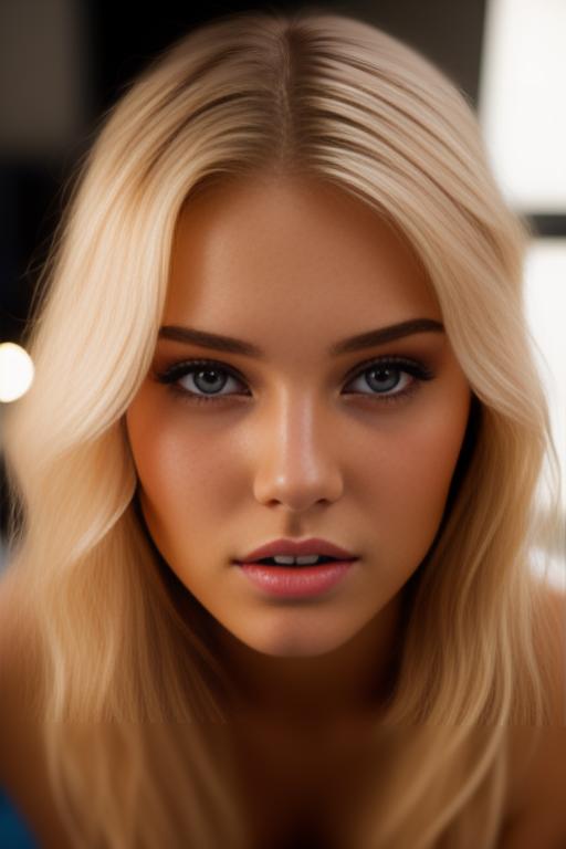 Image: russian blonde top model next to gaming pc  from above facecloseup hot wet shy teasing nude