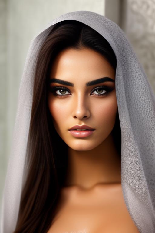 Image: moroccan top model  goergeous dark grey eyes face close up in bath