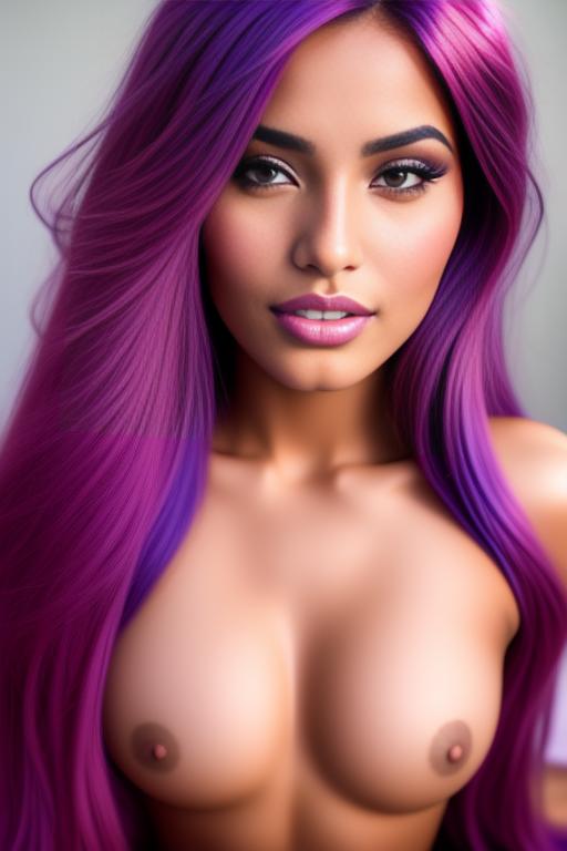 Image: moroccan sexy top model close up blue and red long hair  bonde and pink purple hairclose face shot kneeling riding closed eyes teasing look boobs