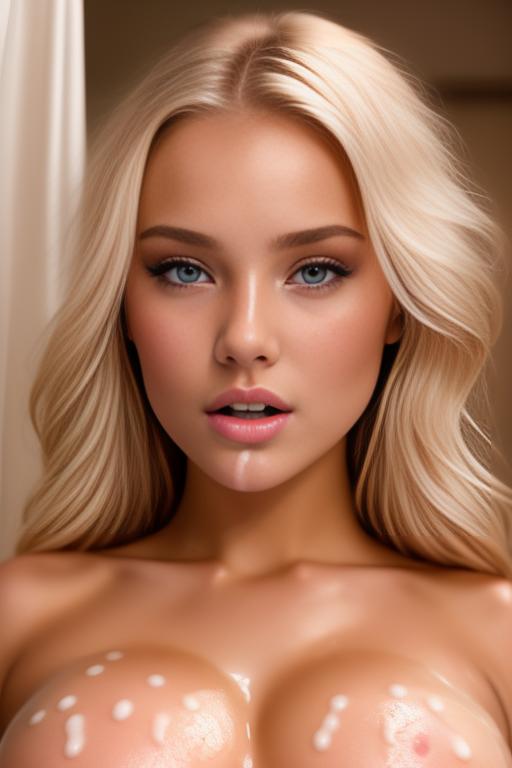 Image: russian blondes top models  face extreme closeup from close above  boobps  in bath  covered in cum  teasing look