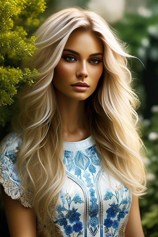 Image: Blonde  nbrmodelsone One Top Model ethnicitycaucasian Caucasian backgroundgarden Garden artstylehyperdetailed Hyper Detailed cameracloseup CloseUp