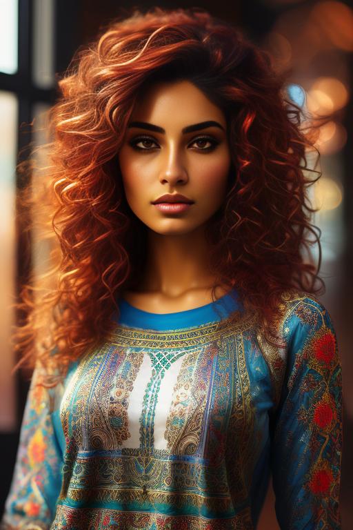 Image: Art Style bestquality hyperdetailed ultradetailed Ethnicity Moroccan Dressqty wearing pants sexy tshirt Camera closeup Hair Color rainbow