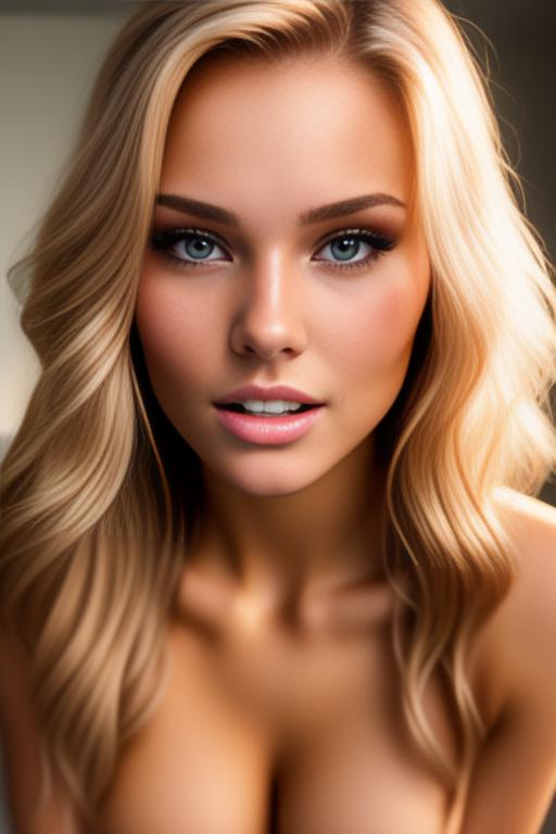 Image: russian blonde top model next to gaming pc  from above faceextremecloseup hot  shy teasing nude biting lips