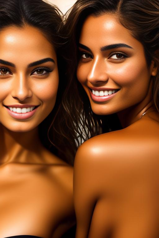 Image: two woman top models cudling touching   tanned Art Style bestquality hyperdetailed ultradetailed Ethnicity Moroccan  Camera  face extreme closeup   hair long laughing squash court  sitting