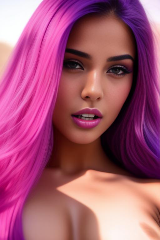 Image: moroccan sexy top model close up blue and red long hair  blonde and pink purple hairclose face shot closed eyes teasing look boobs spreading legs pussy hot mouth closing eyes