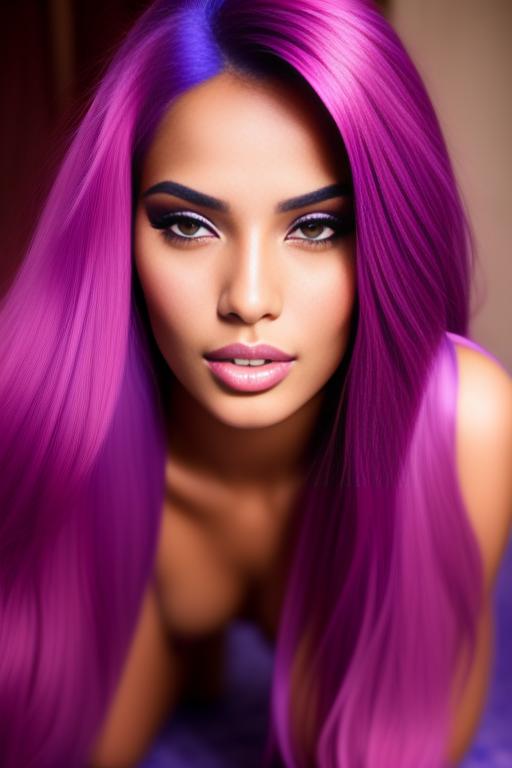 Image: moroccan sexy top model close up blue and red long hair  bonde and pink purple hairclose face shot kneeling riding closed eyes teasing look boobs